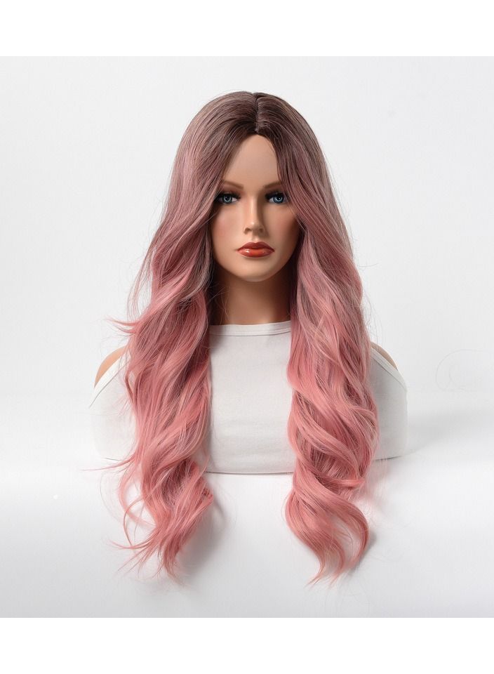 Estelle Wig Female Long Curly Hair Big Wave Medium Long Full Headgear Pink Blonde - Image 1