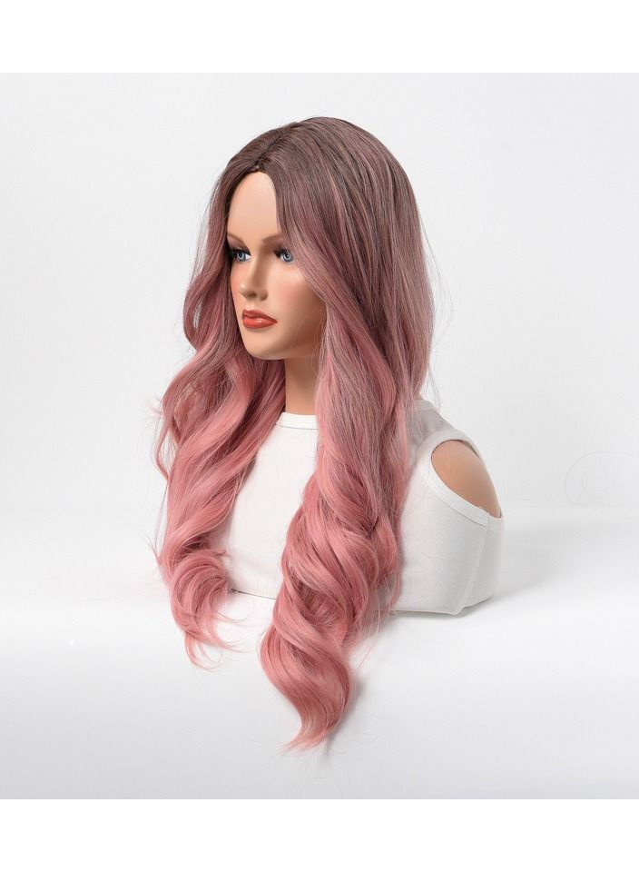 Estelle Wig Female Long Curly Hair Big Wave Medium Long Full Headgear Pink Blonde - Image 3