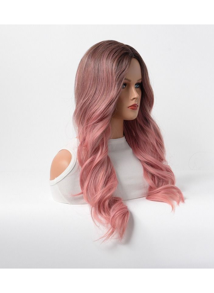 Estelle Wig Female Long Curly Hair Big Wave Medium Long Full Headgear Pink Blonde - Image 2