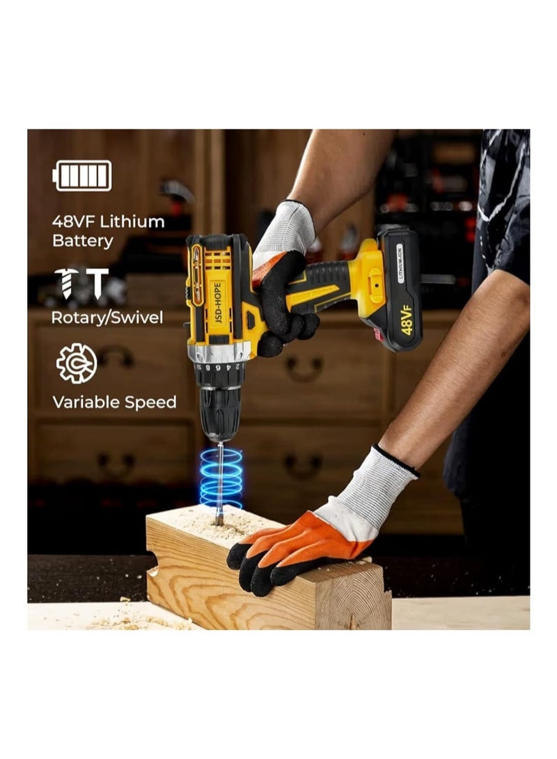 48Vf Cordless Electric Drill and Screwdriver Power Tool with 25+3 Torque Settings 2-Speed Adjustment Variable Speed Switch and Built-in LED Light - Image 4