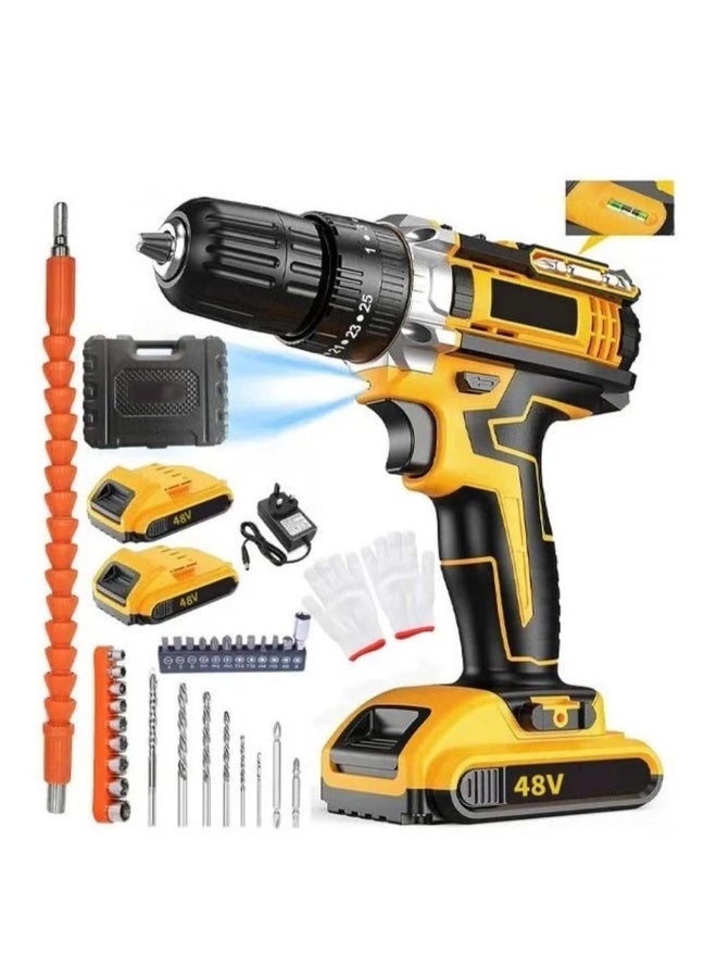 48Vf Cordless Electric Drill and Screwdriver Power Tool with 25+3 Torque Settings 2-Speed Adjustment Variable Speed Switch and Built-in LED Light - Image 1