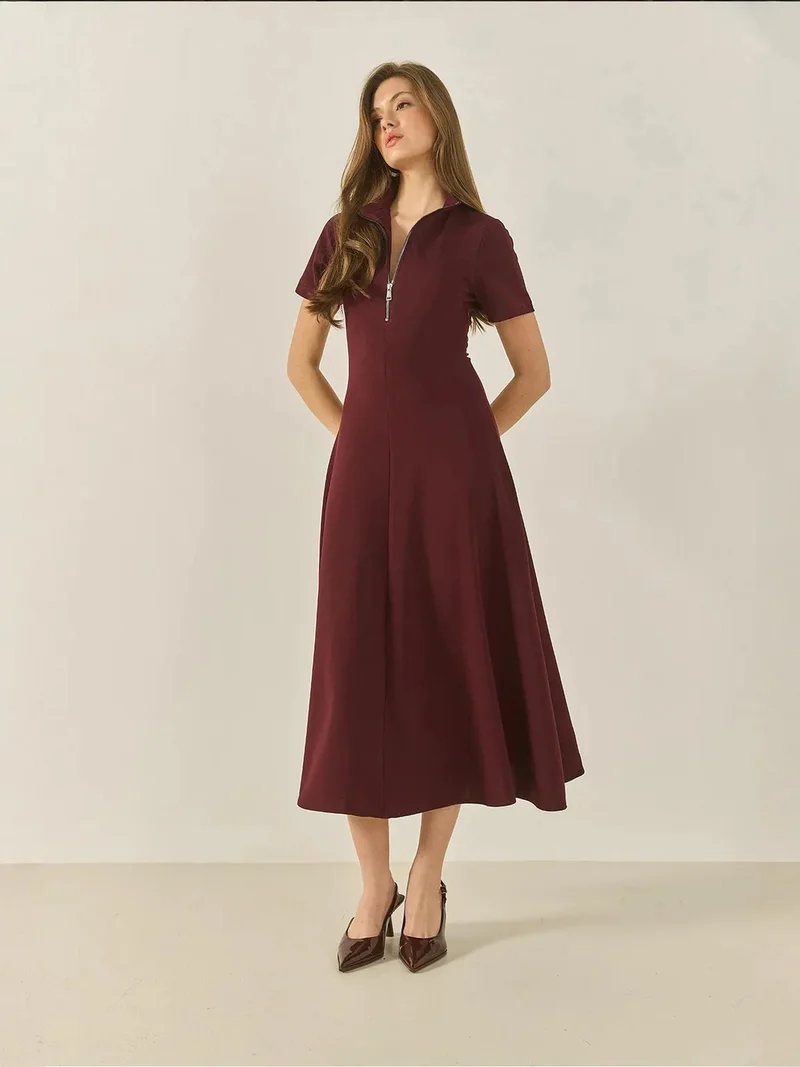 Bianco Lucci LUCCI Fitted Midi Dress with Zipper Collar