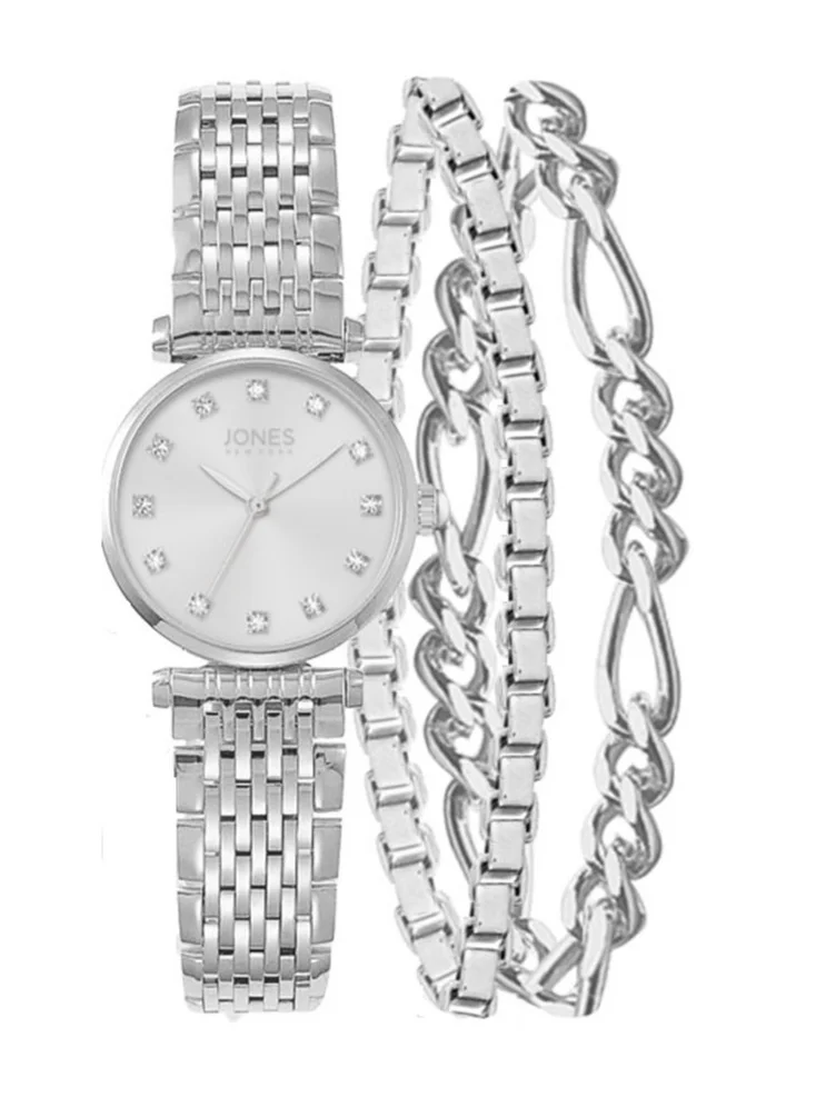 جونز نيويورك Jones New York Women's Silver Stanless Steel Analogue Watch with Silver Bracelet Set, A0631S-42-B28