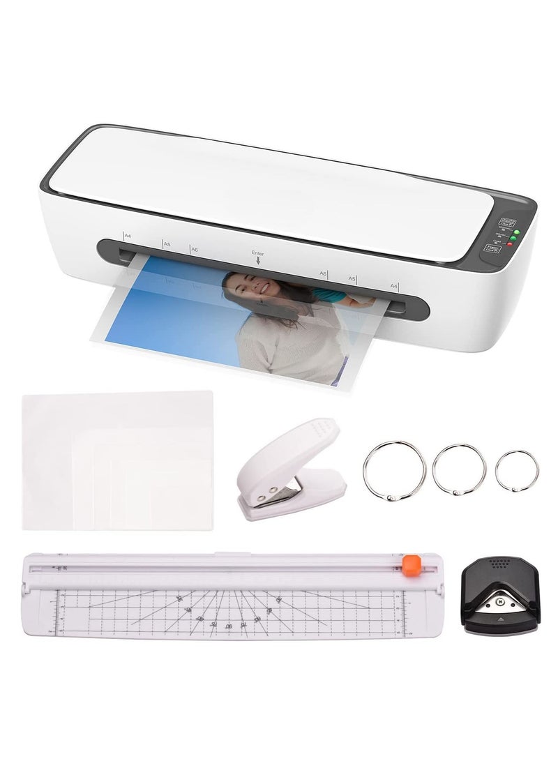 Laminator Machine Set, Laminating for A4/A5/A6, 9 Inches Max Width Thermal Laminator, Quick Warm-Up, Cold and Hot Laminating, with Paper Trimmer Corner Rounder 12 Pouches - Image 1