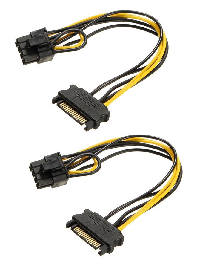 15-Pin SATA Male to 8 Pin (6+2 Pin) PCI-Express Female Video Card Power Adapter Cable (20CM/8inch, 2Pcs)  - Image 1