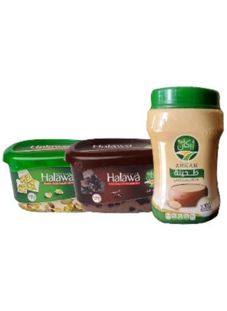 أركان حلاوة طحينية فاخرة بالفستق من أركان + حلاوة بالشوكولاته + طحينة السمسم الصافي - عرض التوفير