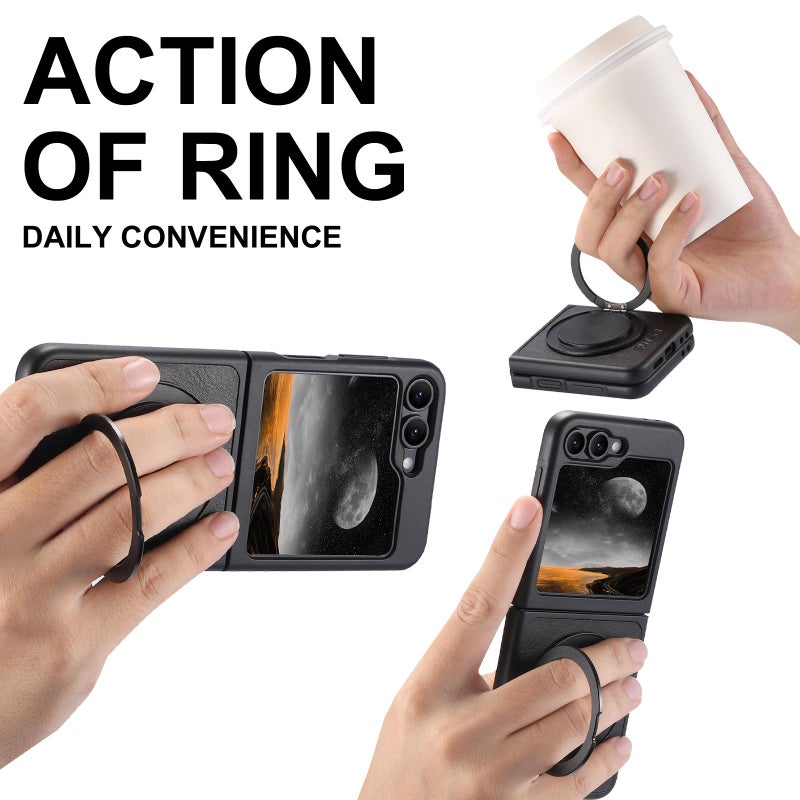 Suteni For Samsung Galaxy Z Flip6 / Flip7 Fe G3 Oil Wax 360 Rotation Holder Magsafe Back Phone Case(Black) - Image 4