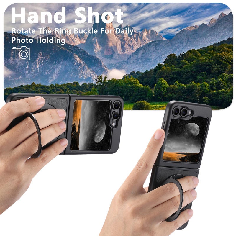 Suteni For Samsung Galaxy Z Flip6 / Flip7 Fe G3 Oil Wax 360 Rotation Holder Magsafe Back Phone Case(Black) - Image 3