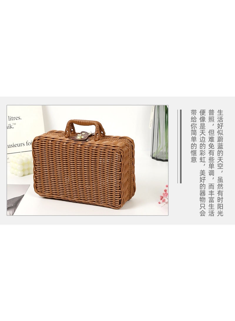 30CmKhakiRattanWovenStorageBasketWithHandleVintageHandWovenForWeddingPhotographyHomeGoodsStorage - Image 3