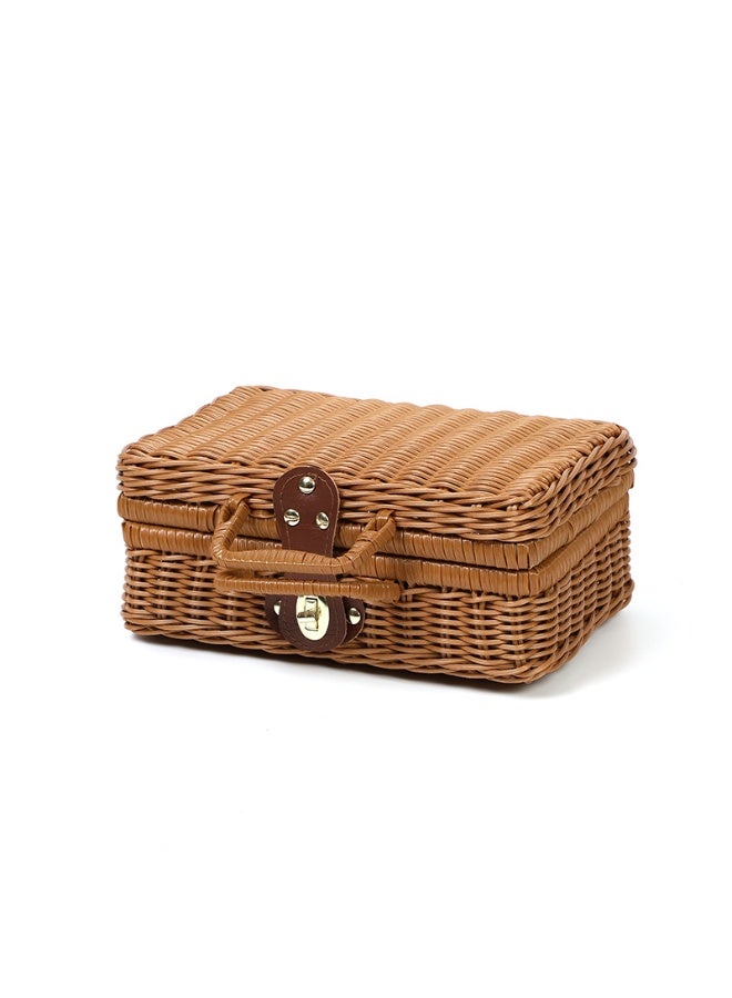 30CmKhakiRattanWovenStorageBasketWithHandleVintageHandWovenForWeddingPhotographyHomeGoodsStorage - Image 1