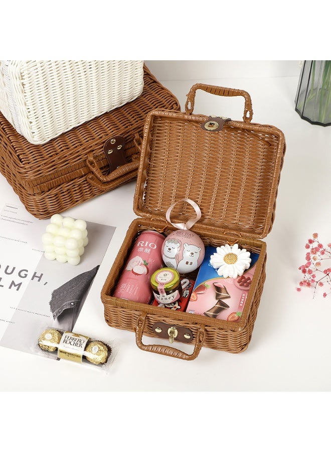 30CmKhakiRattanWovenStorageBasketWithHandleVintageHandWovenForWeddingPhotographyHomeGoodsStorage - Image 2