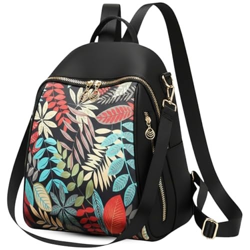 Monarch bizcom impex Ethnic Style Waterproof Oxford Backpack | Ladies Fashion Travel Canvas Bag | Large Capacity Nylon Collage Bagpack | Girls Printed Laptop Backpack (Full Leafs) - Image 1