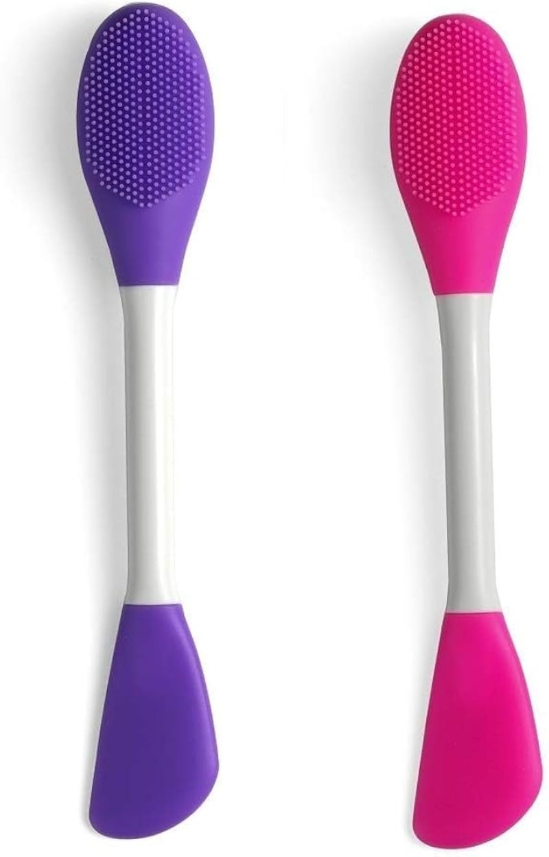 فرشاة تدليك الوجه من السيليكون (قطعتان) فرشاة وضع الأقنعة فرشاة تنظيف الوجه فرشاة تجميل مزدوجة الرأس لوضع الكريمات واللوشن والأقنعة / متعددة الألوان