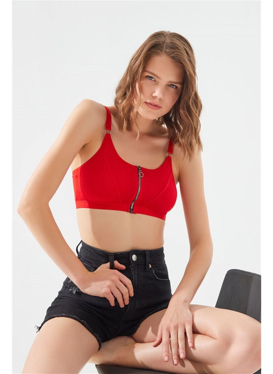 COTTONHILL - Red Cotton Adjustable Strap Zipper Bralette Bustier - Image 1