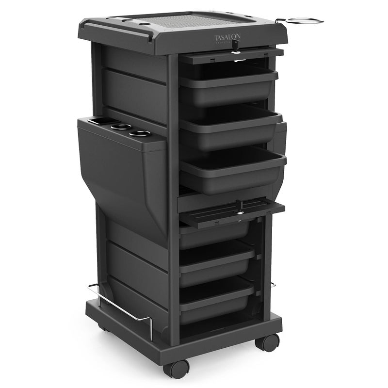 TASALON Professional Salon Trolley Cart, Lockable 6 Trays & 2 Holders, Space Saving Mobile Storage for Hair Salon and Beauty Stationâ€‹ - Black - Image 1
