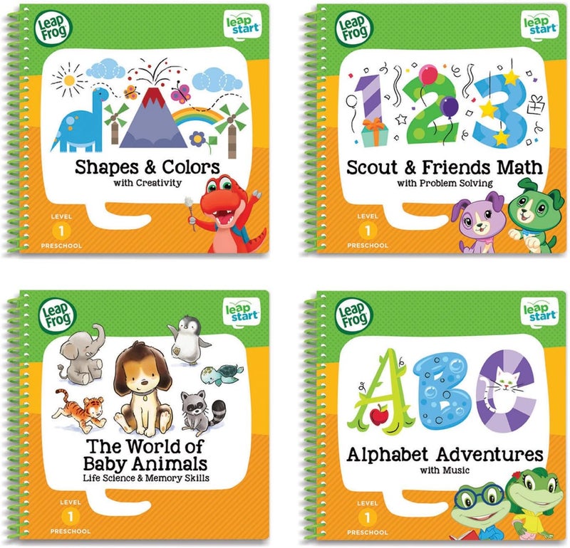 LeapFrog LeapStart Preschool 4-in-1 Activity Book Bundle with ABC, Shapes & Colors, Math, Animals - Image 1