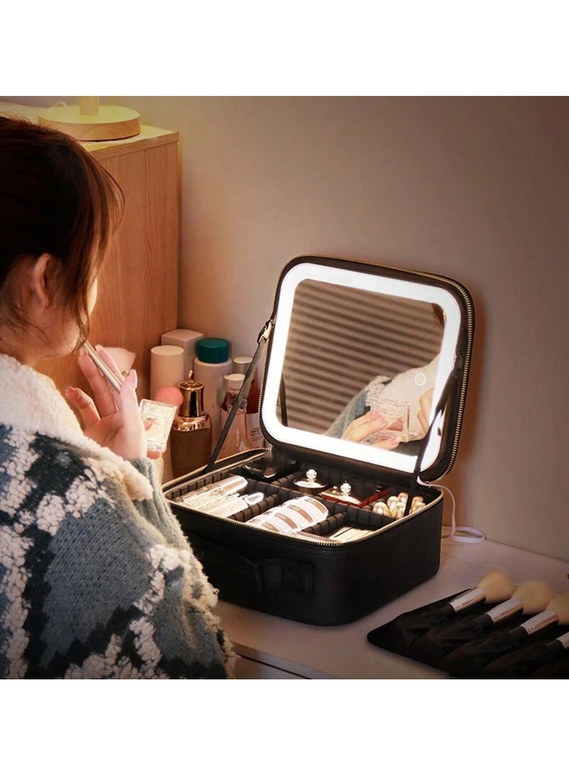 SNW Makeup Bag with LED Mirror and Cosmetic Organizer, Stylish Design, Portable and Perfect for Travel, Adjustable LED Mirror with Strong Light and Three Different Modes, Large Capacity and Detachable, Luxury Design.  - Image 1