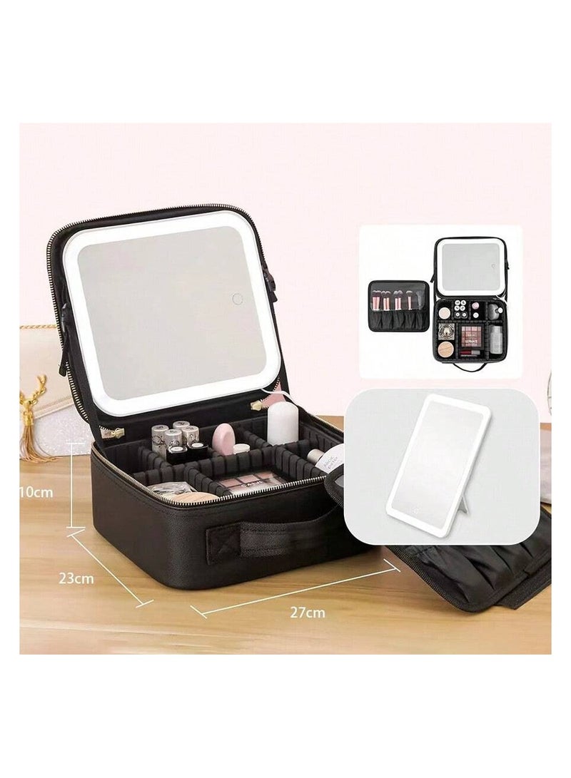 SNW Makeup Bag with LED Mirror and Cosmetic Organizer, Stylish Design, Portable and Perfect for Travel, Adjustable LED Mirror with Strong Light and Three Different Modes, Large Capacity and Detachable, Luxury Design.  - Image 2