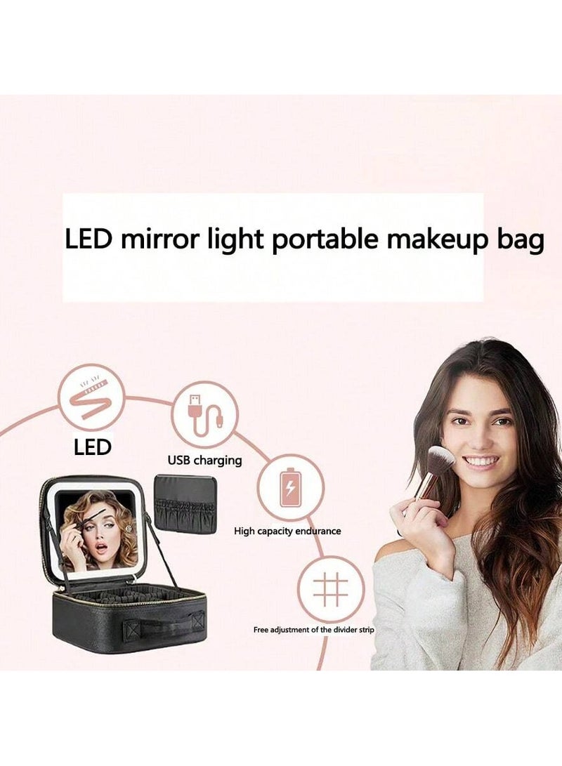 SNW Makeup Bag with LED Mirror and Cosmetic Organizer, Stylish Design, Portable and Perfect for Travel, Adjustable LED Mirror with Strong Light and Three Different Modes, Large Capacity and Detachable, Luxury Design.  - Image 4