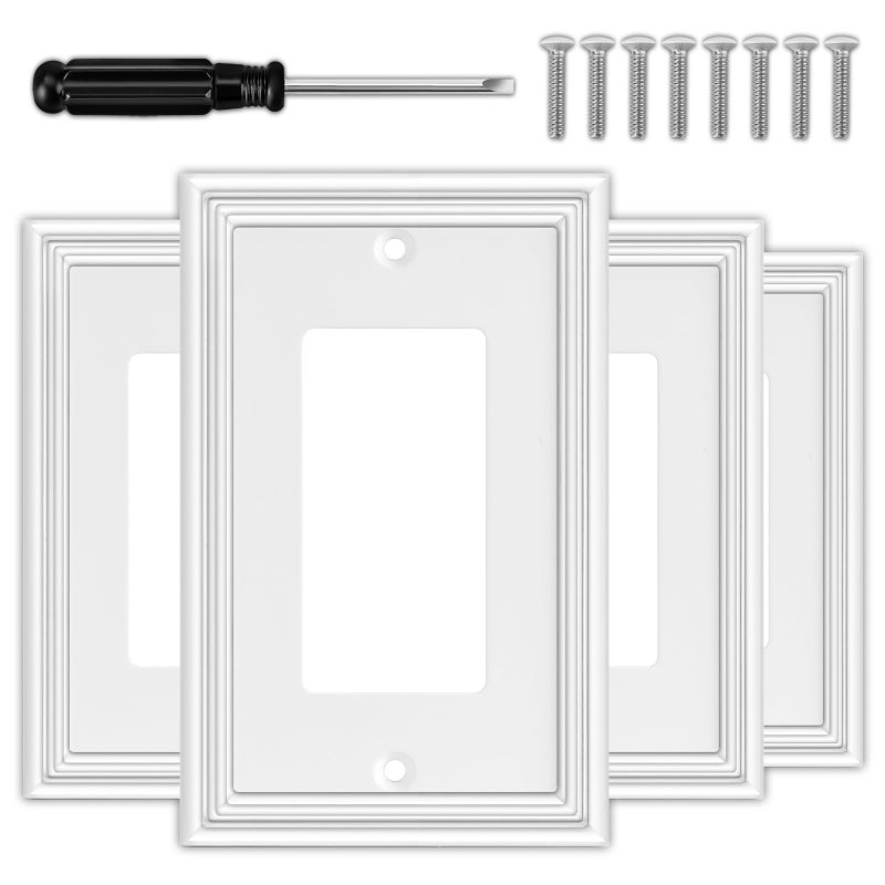 OKAYZIP White Decorative Single Decorator Switch Covers Wall Plate, Natural Material Rocker Switch Plates Outlet Covers for Receptacle, GFCI Outlet, Dimmer - Modern Style (1 Gang Decorator 4 Pack) - Image 1