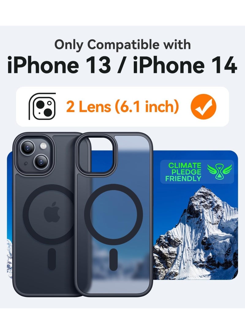 ثسؤشسث غطاء مغناطيسي لهاتف iPhone 13/14 مقاس 6.1 بوصة، متوافق مع MagSafe، غطاء خلفي شفاف بلوري رفيع ومقاوم للصدمات، أسود - Image 2