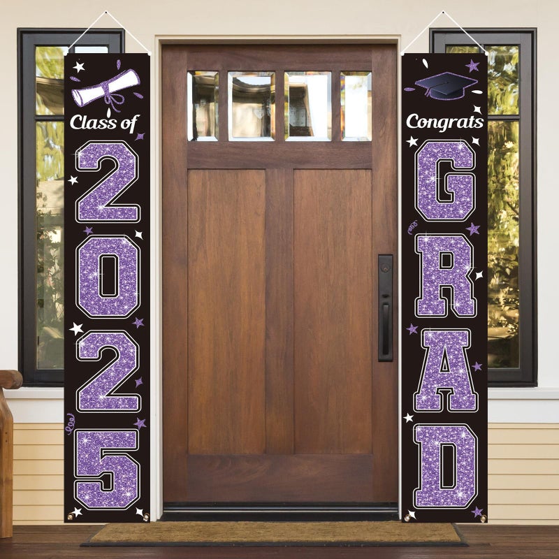 KMUYSL Graduation Decorations Class of 2025 Purple  Black Congrats Grad Banner Hanging Flags Porch Sign 2025 Graduation Decorations Party Supplies for Any School IndoorOutdoor Decor
