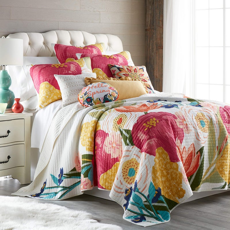Levtex Home  Grandiflora Quilt Set  FullQueen Quilt  Two Standard Pillow Shams  Multicolor Bold Contemporary Floral  Quilt Size 88x92in and Two Pillow Sham Size 26x20in  Cotton