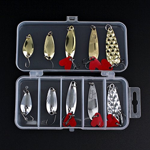 OriGlam 10pcs Metal Spoons Lures Kit With Hook Tackle Box, Hard Fishing Lures, Sequin Baits for Trout, Panfish, Bass - Image 1