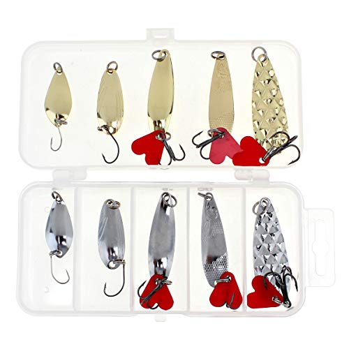 OriGlam 10pcs Metal Spoons Lures Kit With Hook Tackle Box, Hard Fishing Lures, Sequin Baits for Trout, Panfish, Bass - Image 2