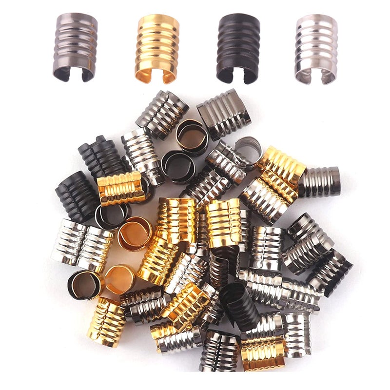 YESSZ Foldable Metal End Fasteners Crimp with Cylindrical Openings Leather Rope Clips for Jewelry Making, Bags Caps DIY Crafts 200pcs 8mm (Mixed Color (Each Color 50pcs)) - Image 1