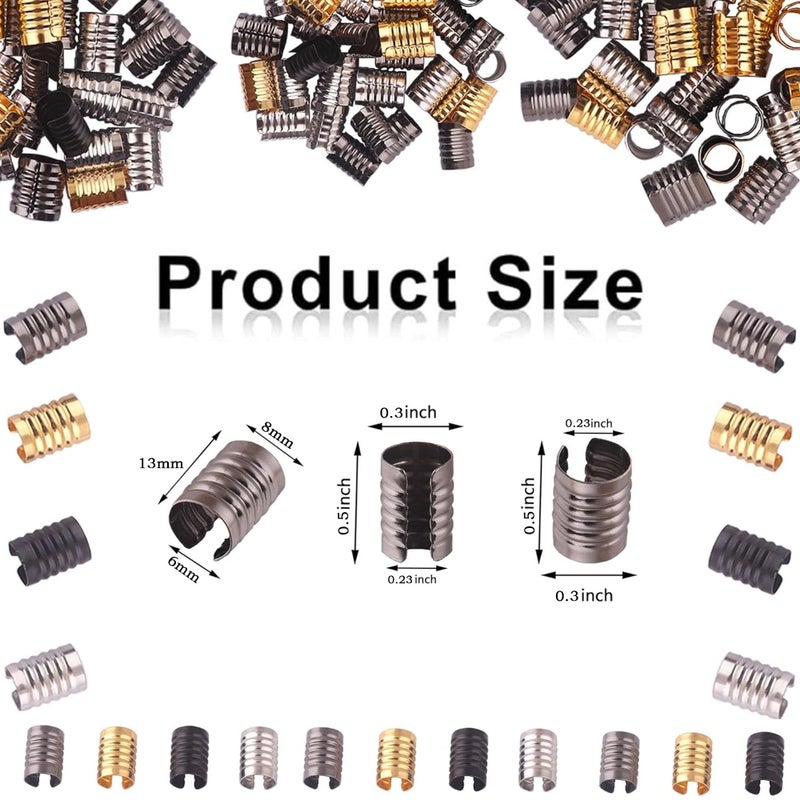 YESSZ Foldable Metal End Fasteners Crimp with Cylindrical Openings Leather Rope Clips for Jewelry Making, Bags Caps DIY Crafts 200pcs 8mm (Mixed Color (Each Color 50pcs)) - Image 2