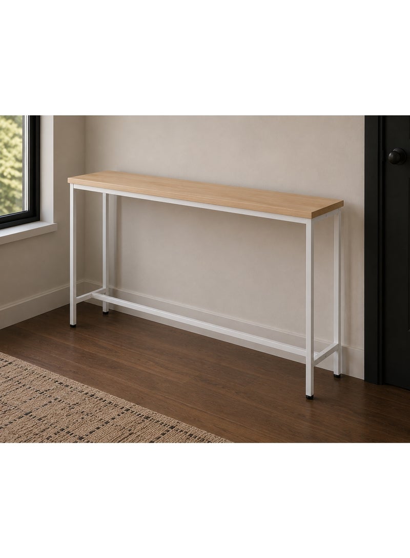 Modern Minimalist Console Table with Light Wood Top and White Metal Frame - Image 3