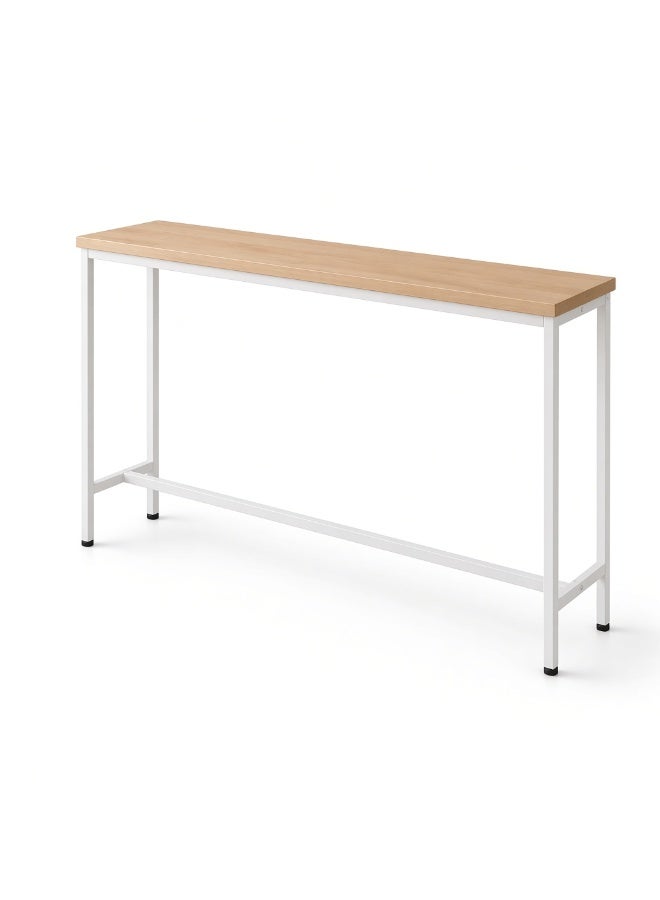 Modern Minimalist Console Table with Light Wood Top and White Metal Frame - Image 4
