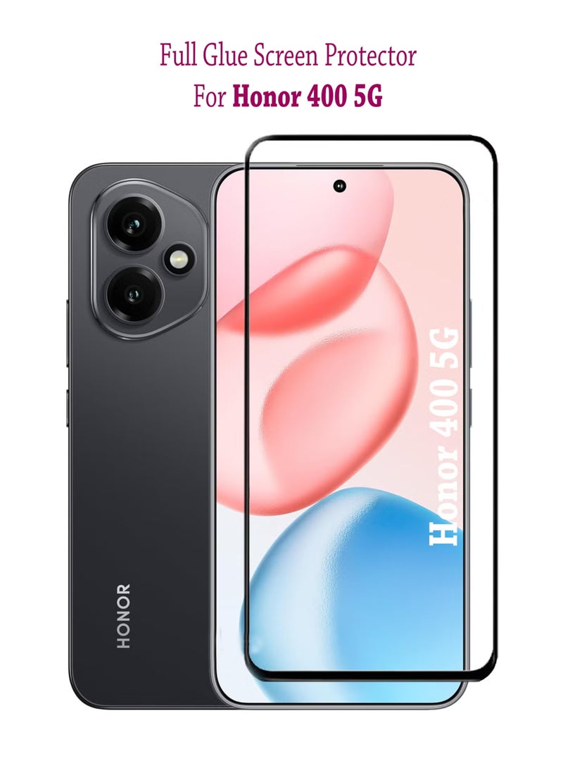 واقي شاشة لهاتف Honor 400 5G | زجاج مقسّى متوافق مع هاتف Honor 400 5G | واقي شاشة عالي الدقة بالكامل، زجاج مقسّى مضاد للخدش، تغطية كاملة من الحافة إلى الحافة مع طقم تركيب سهل - أسود - Image 1