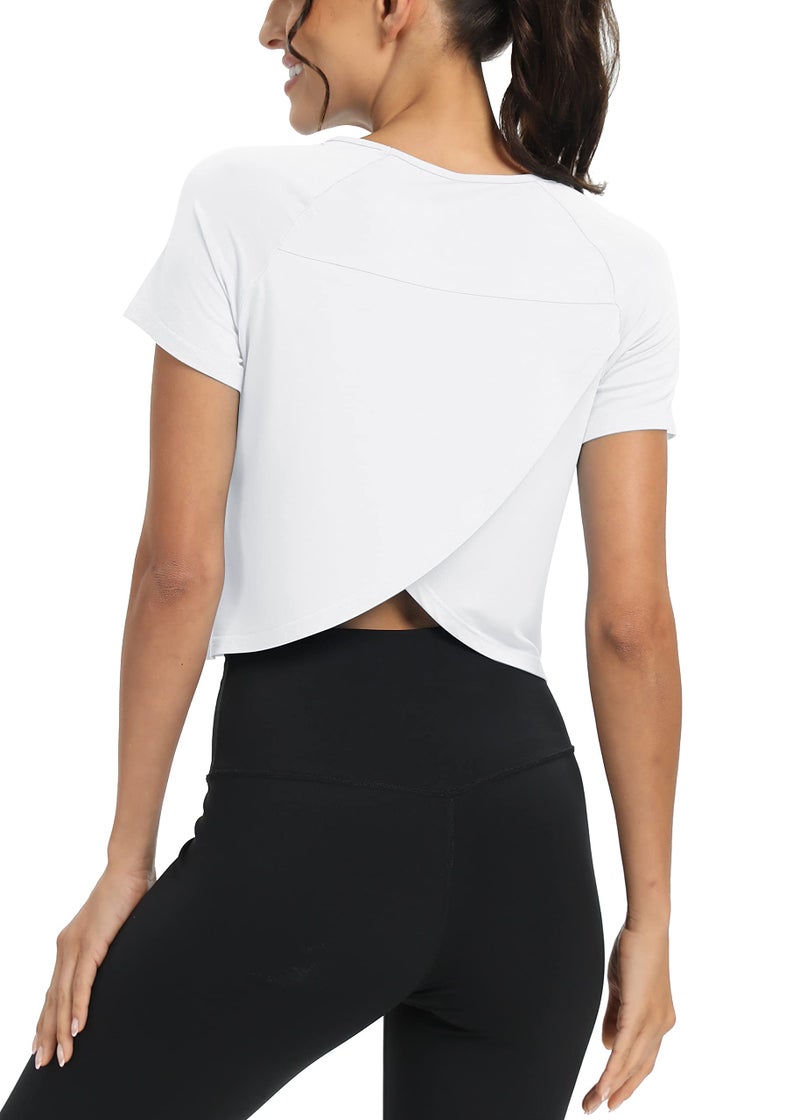 Mippo Short Sleeve Athletic Tops Workout Shirts Exercise Clothes Gym Running Crop Top Tshirts for Women Loose Fit White M - Image 1