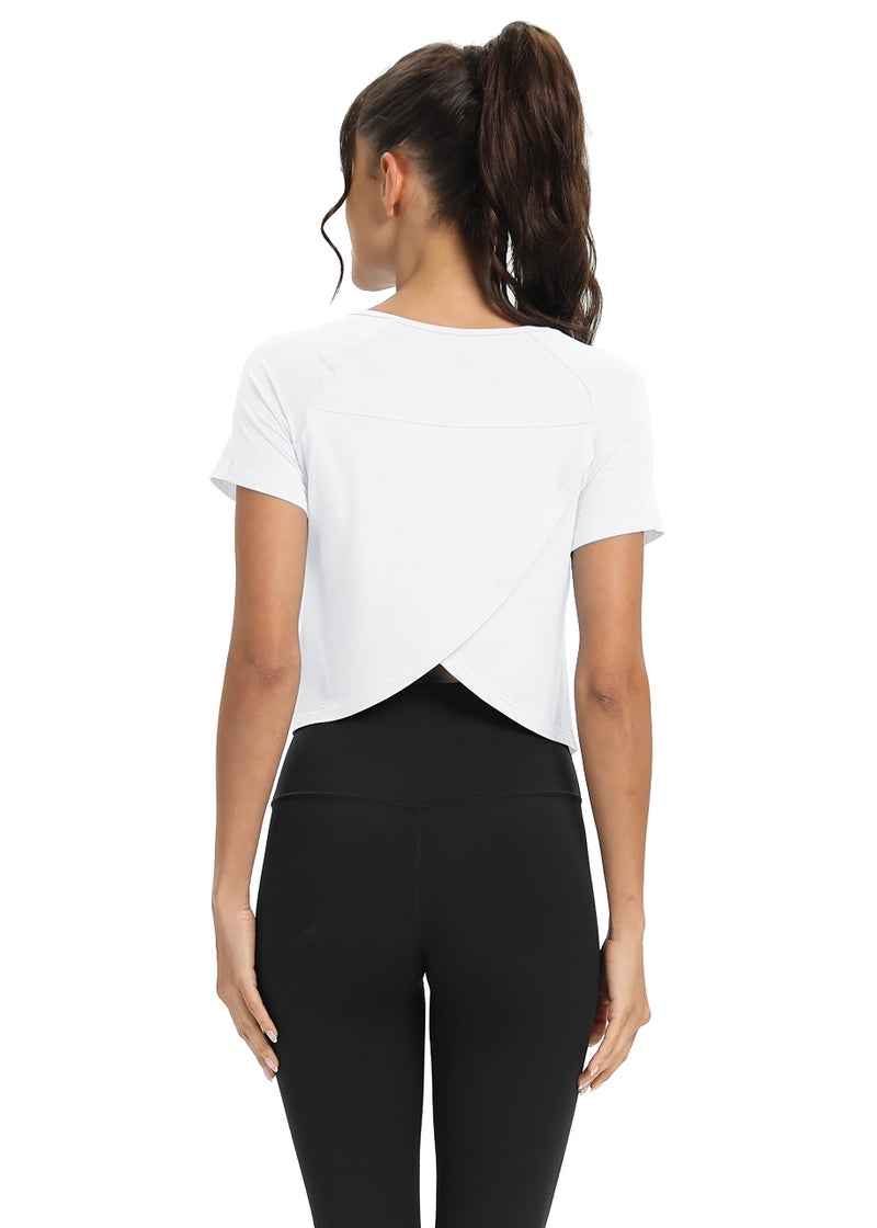 Mippo Short Sleeve Athletic Tops Workout Shirts Exercise Clothes Gym Running Crop Top Tshirts for Women Loose Fit White M - Image 4