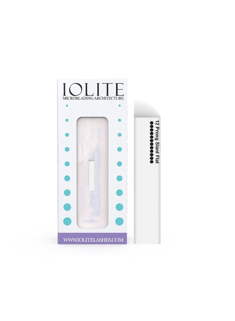 IOLITE Microblading 12 Prong Slant Flat Needle IC12PWHT SPMU NEEDLE Size 18mm one-time use disposable blade Sterile packaged 12pcs - Image 1