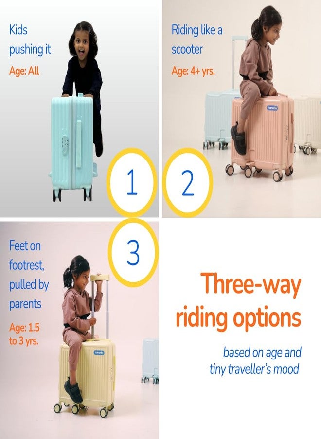 nomado Scoot-Case 6-Wheel Cabin Bag for Kids, Polycarbonate Shell Ride-On Suitcase with Footrest, Phone Holder & Lock, 40L Capacity, Luggage for Boys & Girls, Trolley Bag with 4 Bag Hooks (Peach) - Image 4