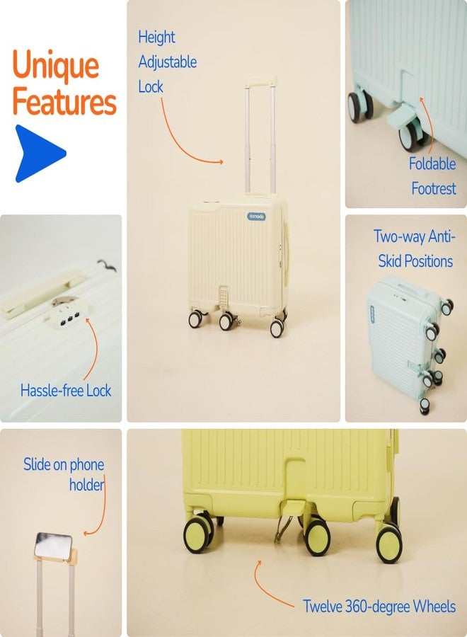 nomado Scoot-Case 6-Wheel Cabin Bag for Kids, Polycarbonate Shell Ride-On Suitcase with Footrest, Phone Holder & Lock, 40L Capacity, Luggage for Boys & Girls, Trolley Bag with 4 Bag Hooks (Peach) - Image 3