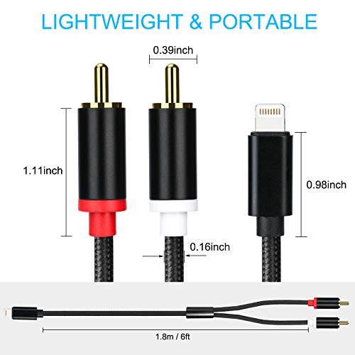 WORLDBOYU Lightning to RCA Cable Audio Aux Adapter, Stereo Y Splitter Adapter for Select iPhone, iPad and iPod Models for Power Amplifier, Car, Home Theater, Speaker and More Silver 6FT - Image 5