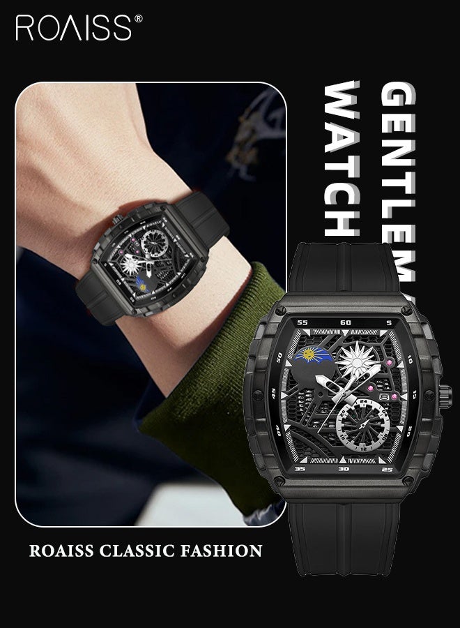 رويس ساعة كوارتز رجالية بسوار من السيليكون وشاشة عرض تناظرية ومينا هيكلي من تونيو، ساعة يد رياضية مضيئة ومقاومة للماء كهدية للرجال - Image 1