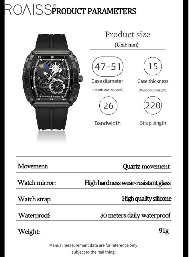 رويس ساعة كوارتز رجالية بسوار من السيليكون وشاشة عرض تناظرية ومينا هيكلي من تونيو، ساعة يد رياضية مضيئة ومقاومة للماء كهدية للرجال - Image 3