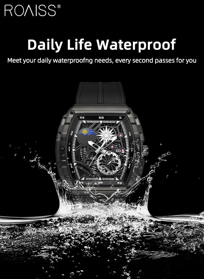 رويس ساعة كوارتز رجالية بسوار من السيليكون وشاشة عرض تناظرية ومينا هيكلي من تونيو، ساعة يد رياضية مضيئة ومقاومة للماء كهدية للرجال - Image 4