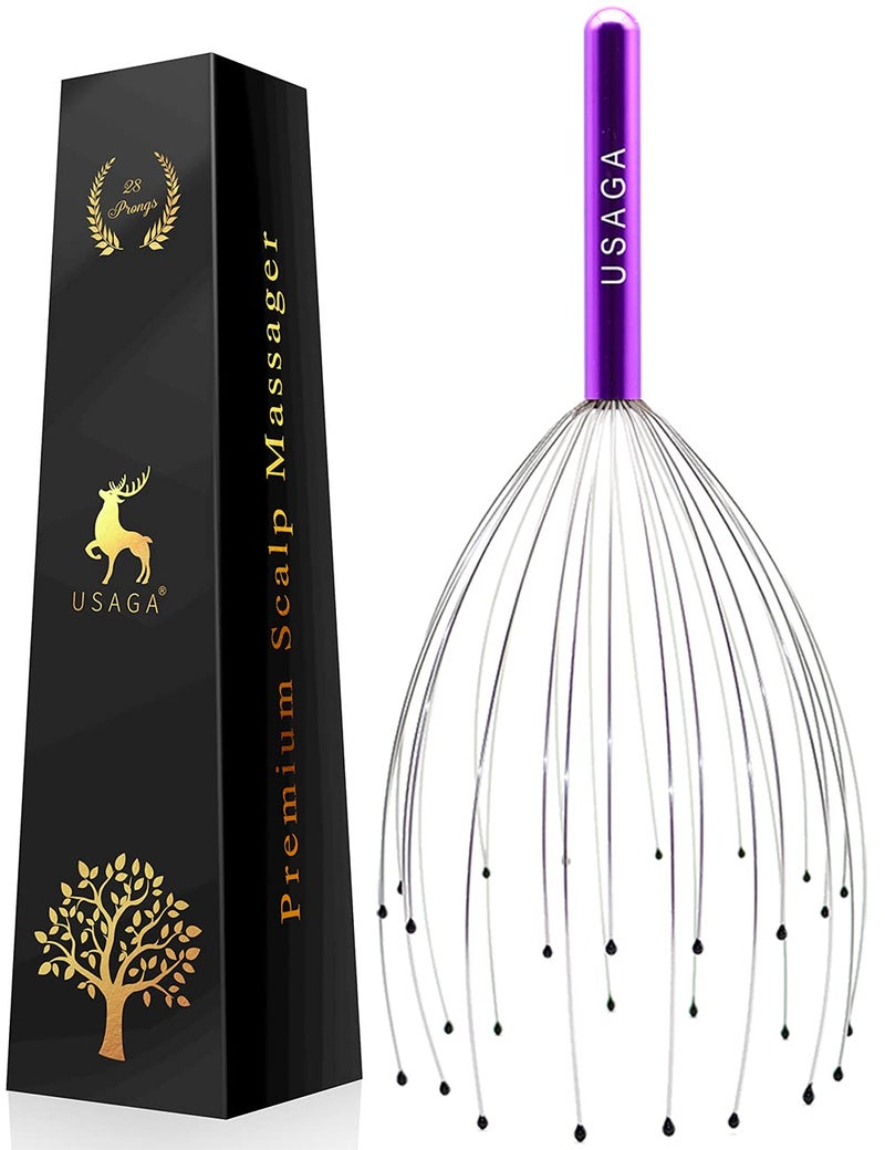 USAGA 28 Fingers Head Scratcher, Head Massager, Scalp Massager for Scalp Body Relaxing (Purple) - Image 1