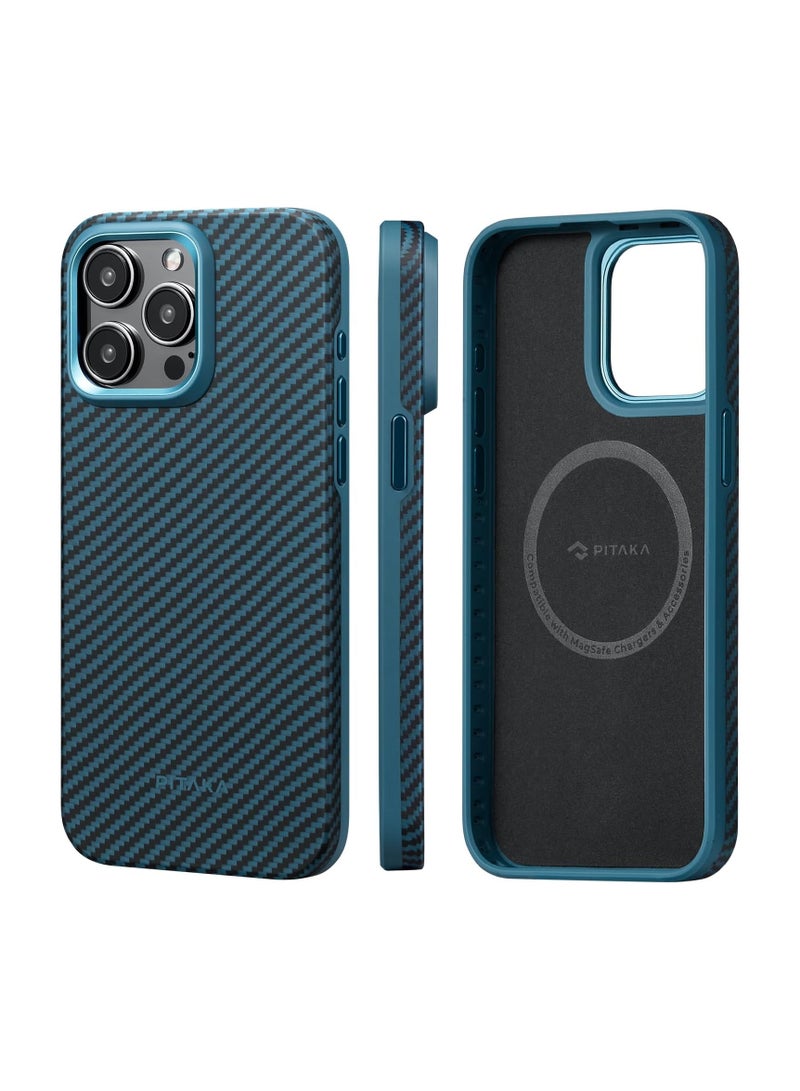 PITAKA PITAKA Protective Case for iPhone 15 Pro , 6.1 Inch, Grade Shockproof iPhone 15 Pro Phone Case, [MagEZ Case Pro 4] 1500D Aramid Fiber, Black/Blue  - Image 1