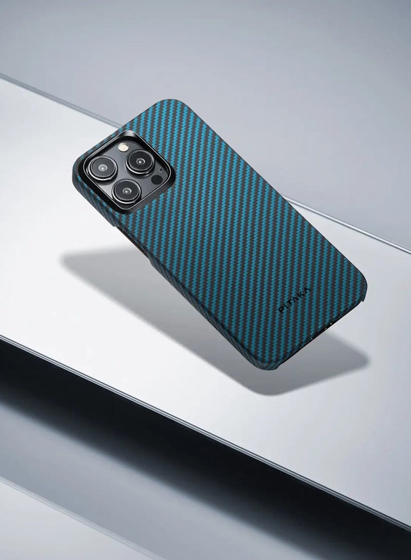 PITAKA PITAKA Protective Case for iPhone 15 Pro , 6.1 Inch, Grade Shockproof iPhone 15 Pro Phone Case, [MagEZ Case Pro 4] 1500D Aramid Fiber, Black/Blue  - Image 4