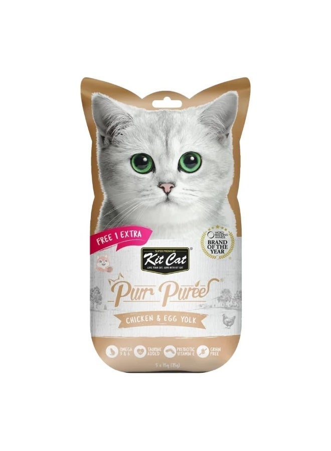 Kit Cat Purr Purée Chicken & Egg Yolk cat treats. 5 x 15g (75g) - Image 1