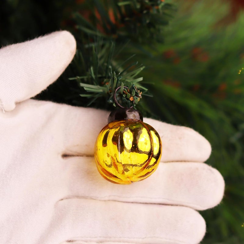 Indian-Shelf 300 Pieces Glass Gold Green Christmas Ornaments Decorative Mercury Mini Vintage Bulk Hanging Ornaments for Halloween Christmas Tree New Year Valentine Day Holidays Event and Wedding Party Decor - Image 4