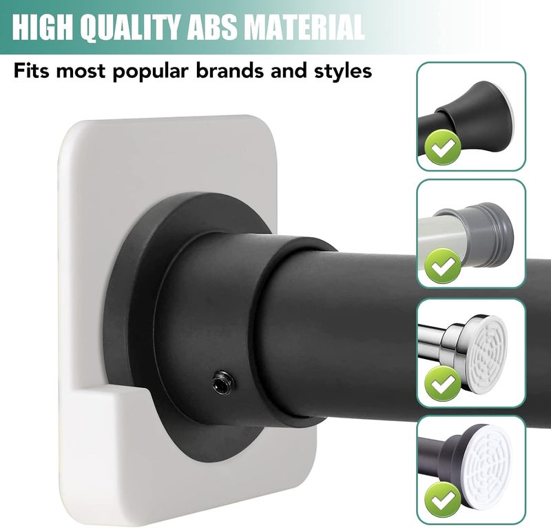 CANRAY 4 Pack Adhesive Shower Tension Rod Holder for Tile | Shower Curtain Rod Retainer for Wall Mount | No Drilling | Stick On | White (Shower Curtain Rod Not Included) - Image 2