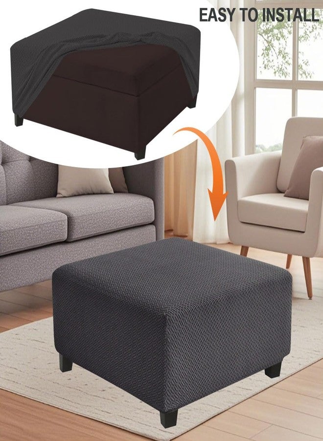 Levoberg Waterproof Square Ottoman Cover Large Square Folding Storage Ottoman Bench Slipcovers Footrest Stool Covers Oversized Ottoman Coffee Table Covers Cube with Elastic Bottom L Dark Gray - Image 4
